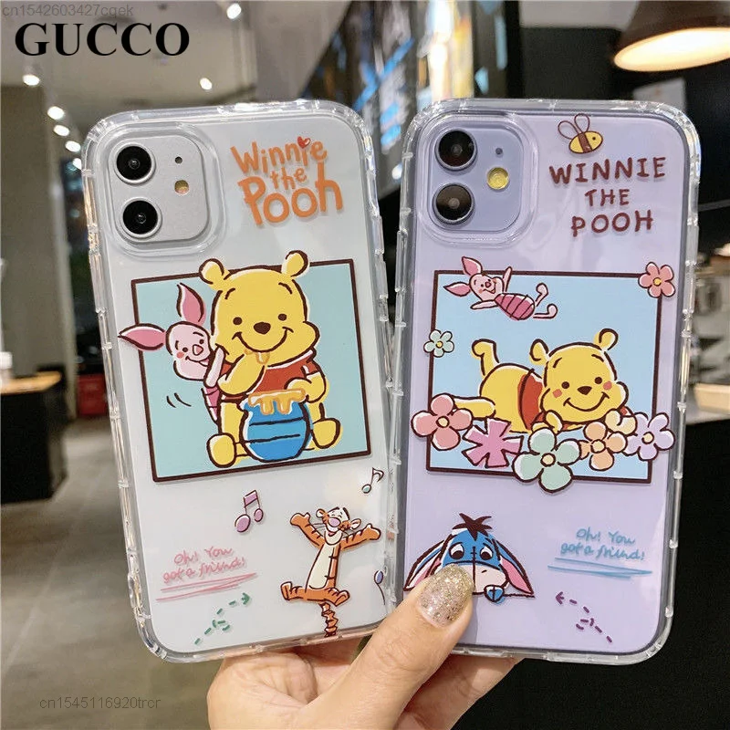 

Disney Cartoon Winnie Pooh bear piggy Piglet transparent TPU case For iphone 13 pro max 12 11 xs 7 8 plus se2 6s cute cover ins