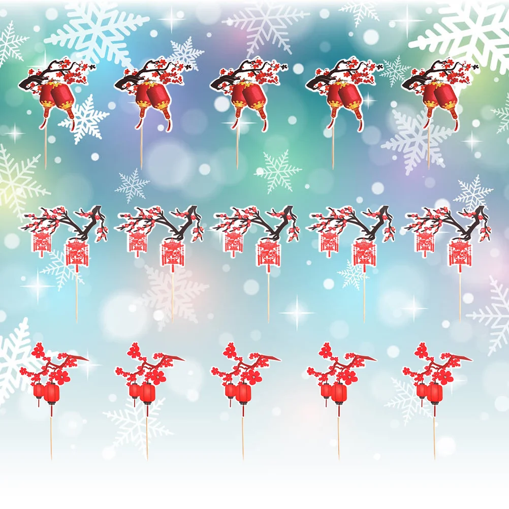 

15 шт. Топпер для торта в китайском стиле с фонариками и цветами сливы Креативный цветочный пирожный нежный пирожный декор для свадьбы весеннего фестиваля