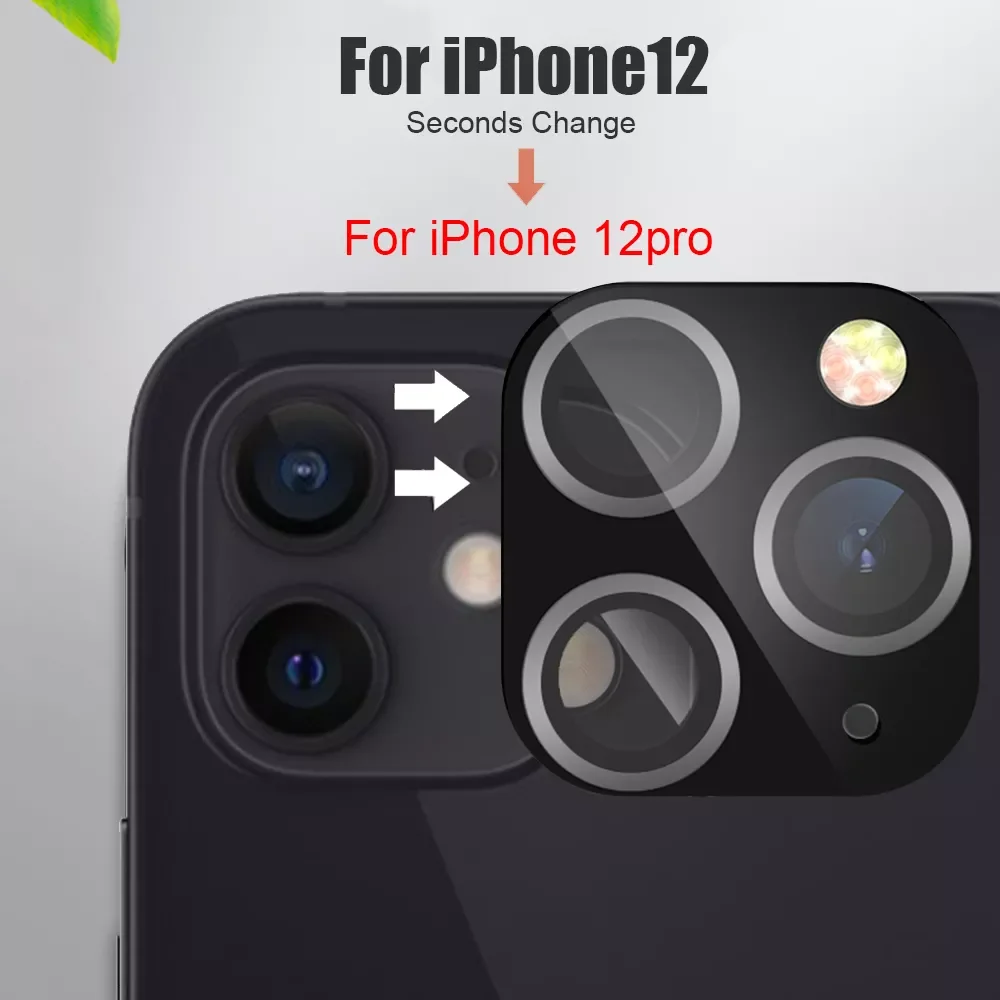 New Camera Lens Seconds Change Back Film For iPhone 12 to 12 PRO Phone Shot Titanium Alloy Skin Sticker Protector Modified Cover
