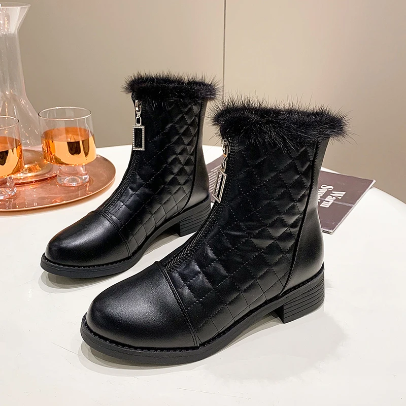 

Boots Women's 2022 Fashion Temperament Solid Color Versatile Zipper Decoration Winter Shoes Flat Heels Women's Shoes Round Head