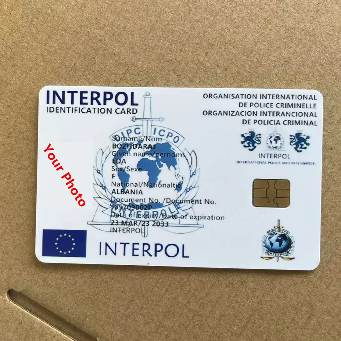 Personalised Custom Interpol Card PU Leather Wallet Cards Holders International Logo For Cosplay Fun Collection