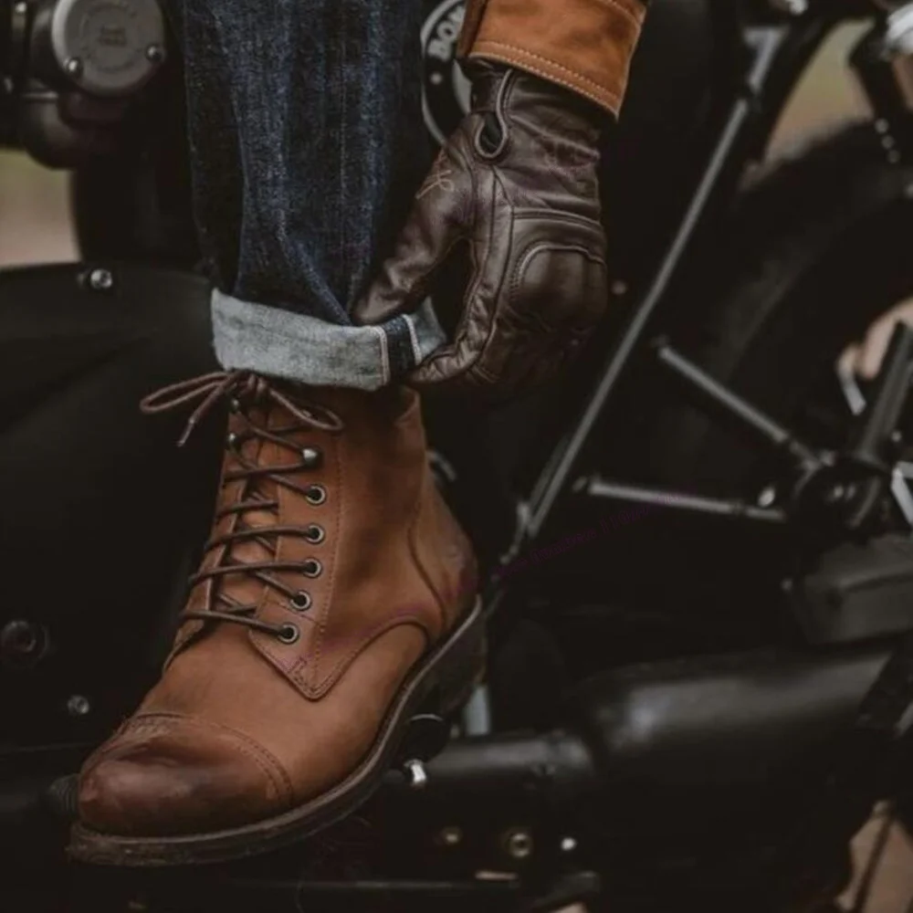 Мужские ботильоны в британском стиле коричневого цвета с круглым носком