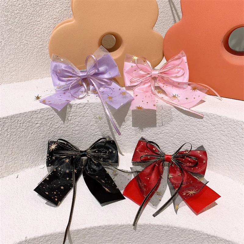 

New Korean Sweet Girl Fashion Streamer Bowknot Duckbill Clip Hair Accessories Children's Star Mesh Bow Hairpin Headwear