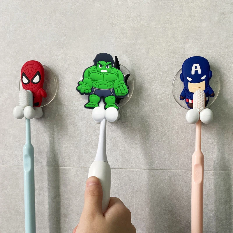 Soporte para cepillo de dientes de los vengadores, Spiderman, superhéroe, Hulk, Capitán América, figura de Anime, estante montado en la pared, cocina, baño, juguete
