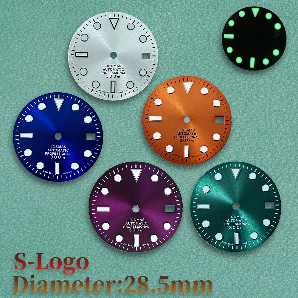 28 5 мм S логотип SUB Sunburst циферблат подходит для NH35/NH36/4R/7S механизм C3 зеленый