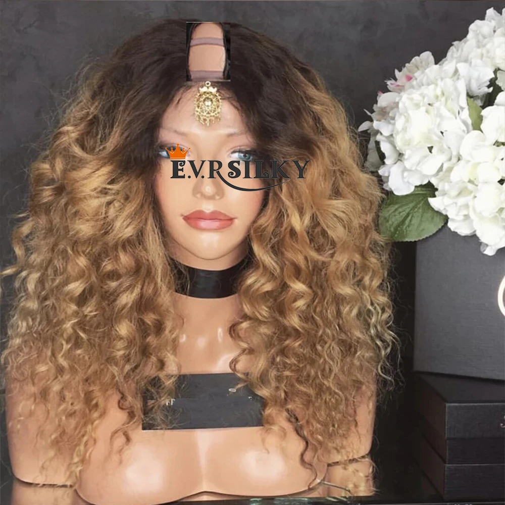 

Ombre Honey Blonde Human Hair U Part Wigs Loose Wave Unprocessed Full Machine Made Malaysia V Shape Water Wavy Wig With Straps