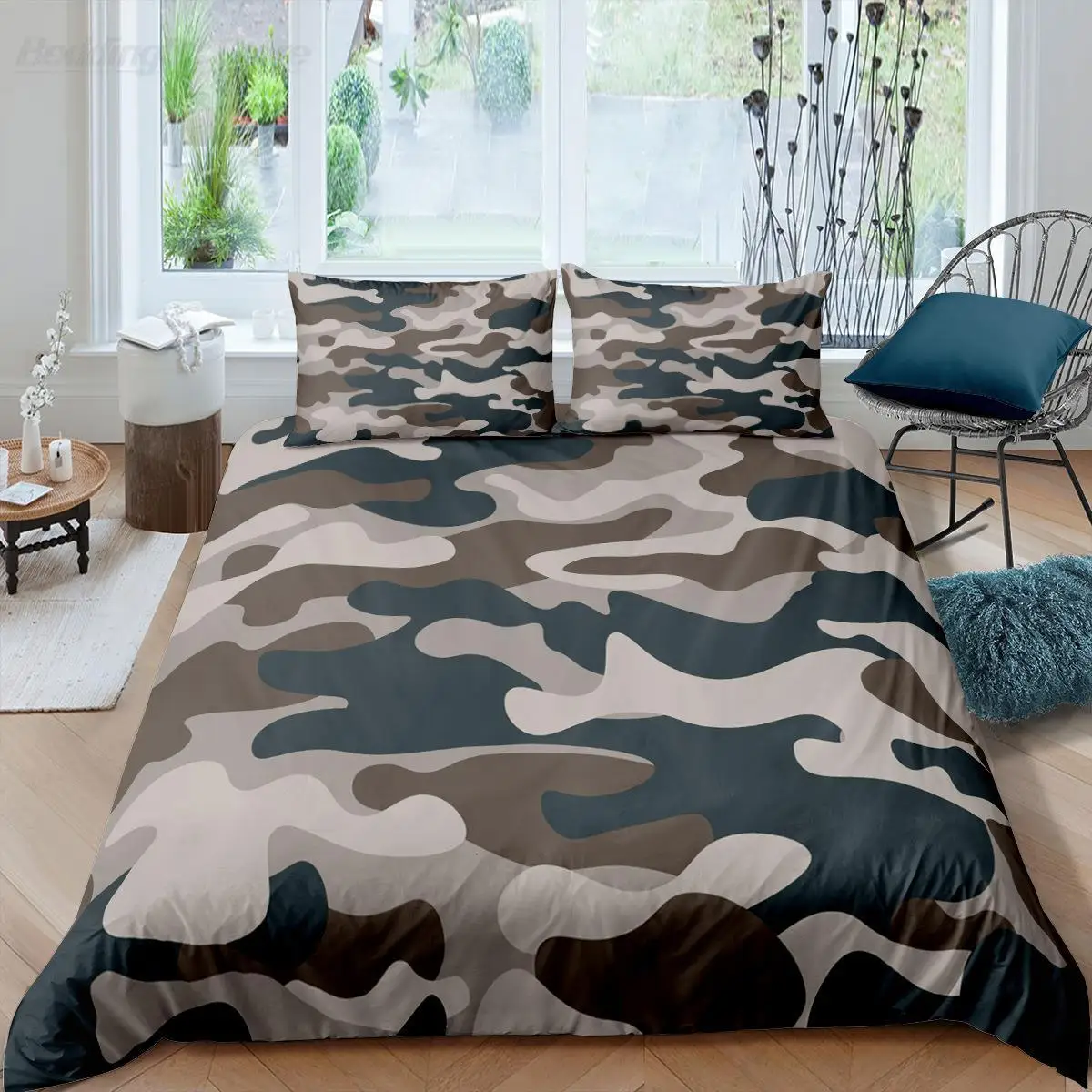 

Camo Duvet Cover Set Vibrant Camouflage Lattice Like Service Theme Modern Design King Size for Boys Girl Polyester Bedding Set
