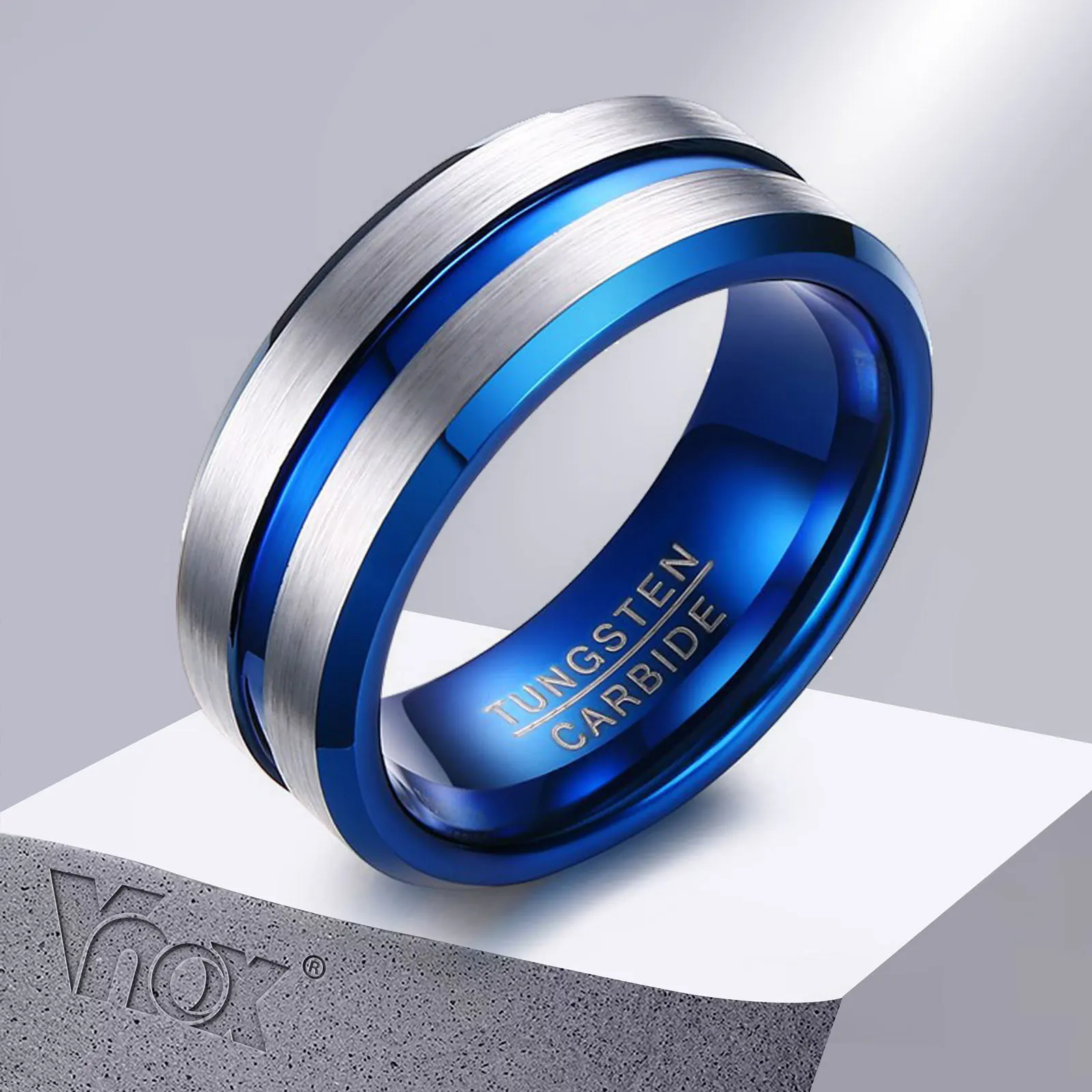 VNOX-anillos de carburo de tungsteno para hombre, joyería fina de Línea Azul, de 8MM, para boda