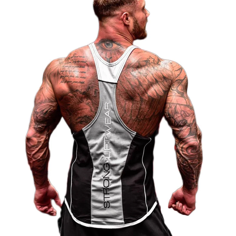 

Summer Gym Clothing Summer Cotton Sport Vest Men Bodybuilding Sleeveless Shirt Running Vest Male Fitness Y Back Stringer Tanktop