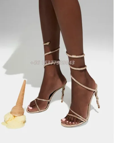 Летние спирали со змеиной головой украшенные стразами ремешки на щиколотке