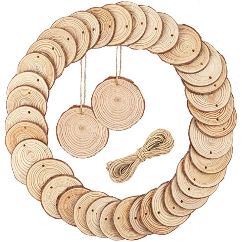 

10-30pcs Thick Natural Pine Round Wood Slices Circles with Hole Bark Log Discs DIY Crafts Christmas Wedding Party Painting Decor