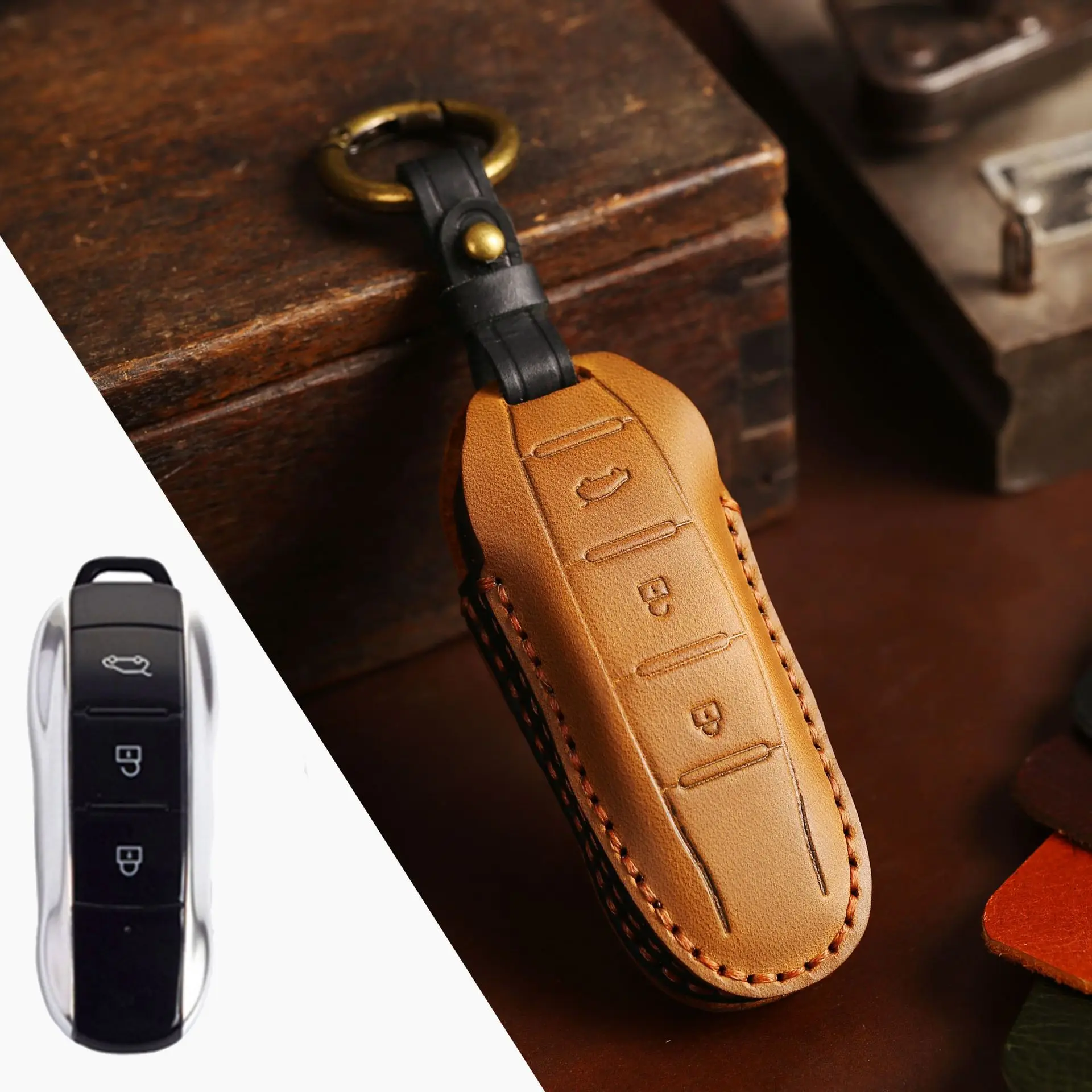 

Leather Car Key Case Fob Cover Key Pouch Bag Keychain for Dongfeng Fengguang DFSK Glory 580 Fengon Ix5 Ix7 Seres Sf5 2021 2022