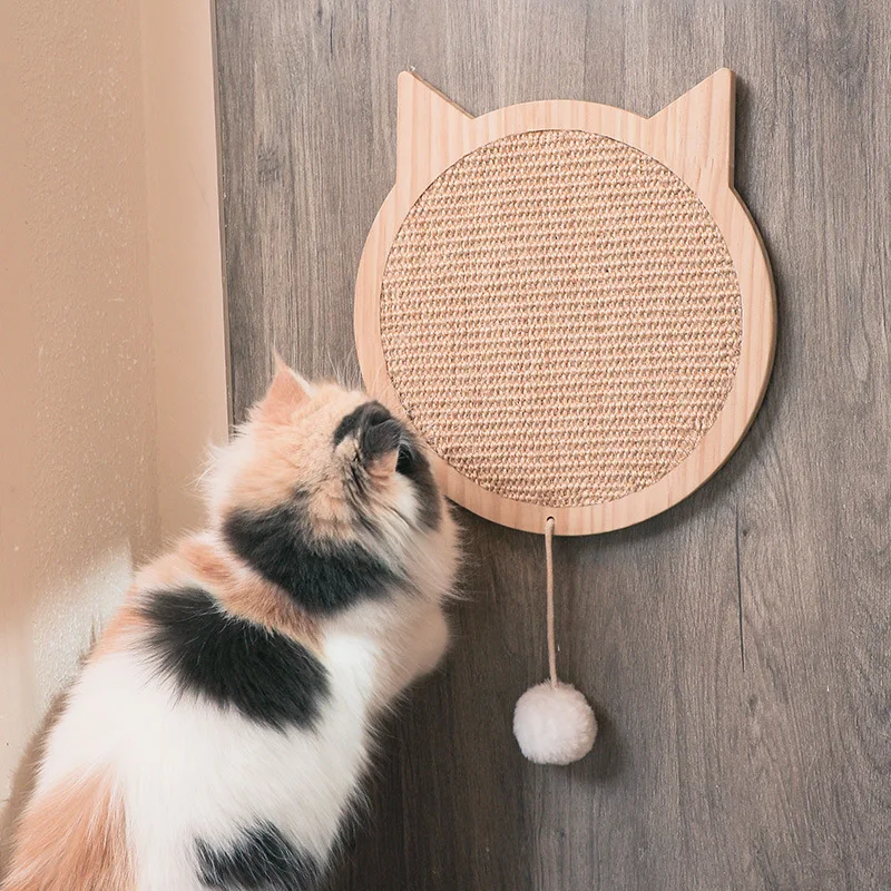 

Creative Cat Scratching Board Wooden Cat Claw Grinding Board Kitten Nail Scraper Mat Pet Sisal Scratcher Pad with Balls Cat Toys