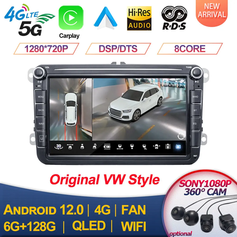 

For VW/Volkswagen Skoda Seat Octavia Golf Touran Passat B6 Polo LADA 8'' Android 12 Car Autoradio Radio Multimedia Player