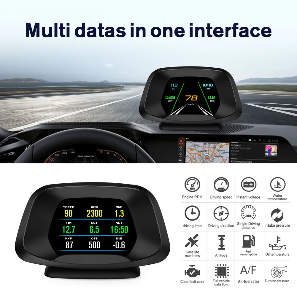 

Car HUD OBD2 GPS Head Up Display Smart Gauge Car Speedometer Security Alarm Water Oil Temp Overspeed Multi-function