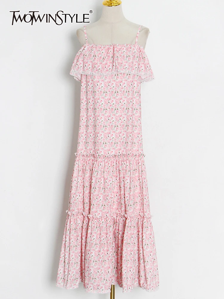 

TWOTWINSTYLE Vintage Print Colorblock Dress For Women Square Collar Sleeveless Fold Pleated Slimming Dresses Female 2022 Fashion