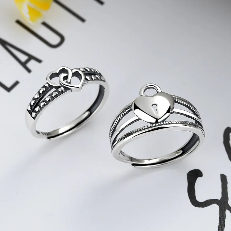 

Original 925 Sterling Silver Women's Heart Ring Japanese Korean Style Open Adjustment Couple Wedding Finger Rings Jewelry 2022