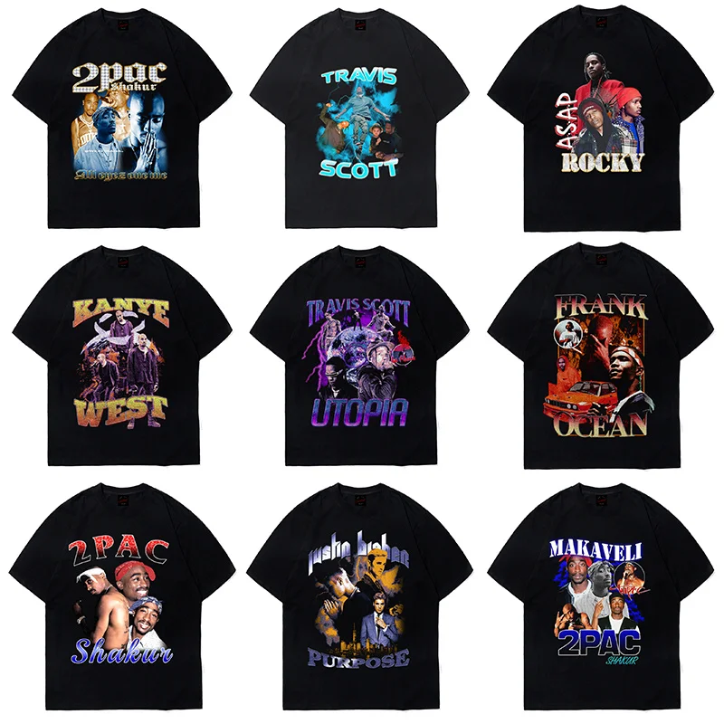 

Travis Scott Eminem LiL Peep Tupac 2pac T Shirt Asap Rocky Kanye West JuiceWrld Jay-z Hip Hop T-shirt Biggie Smalls