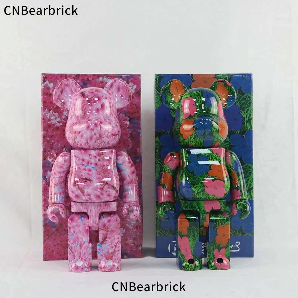 

2023# New In Box Bearbrick Andy Warhol Flower Cherry Blossom Building Block Bear 400% Fashion Doll Violent Bear Ornaments