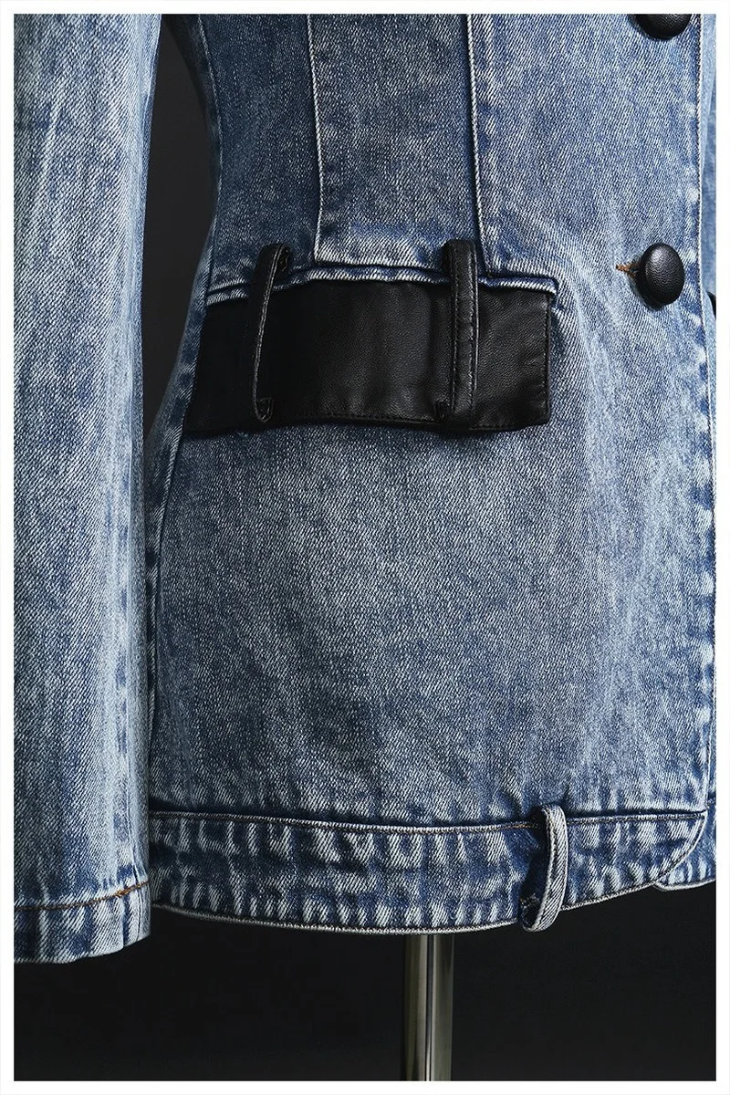 Женская джинсовая куртка винтажная из искусственной кожи в стиле пэчворк