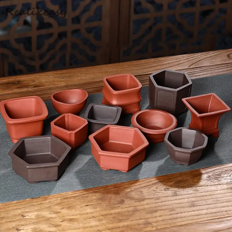 Цветочные горшки ручной работы из фиолетовой глины бонсай однотонные суккуленты