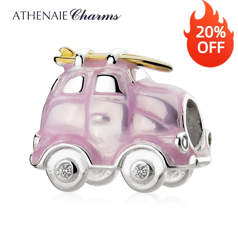 

ATHENAIE 925 стерлингового серебра розовый эмаль путешествия Camper Ван подвески для браслета DIY женщин ювелирные изделия