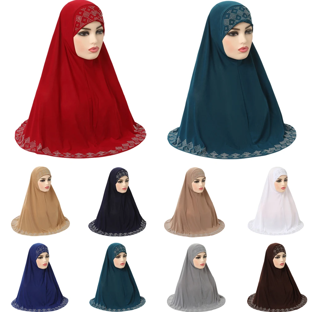 

Diamonds Khimar One Piece AI Amira Women Muslim Full Cover Niqab Instant Scarf Hijab Islamic Pull On Ready Made To Wear Turban