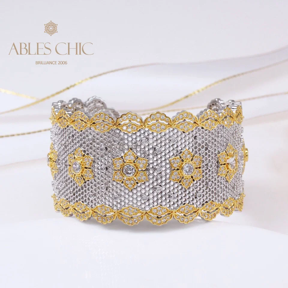 Шикарный широкий браслет Ables из стерлингового серебра с кружевным узором