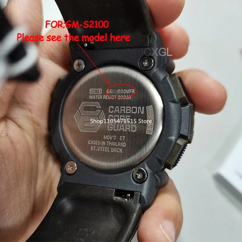 Фото Ремешок для часов из полимерной резины для Casio GM-S2100, черный, с серебристой/черной застежкой, водонепроницаемый, спортивный, сменный браслет + инструмент №2