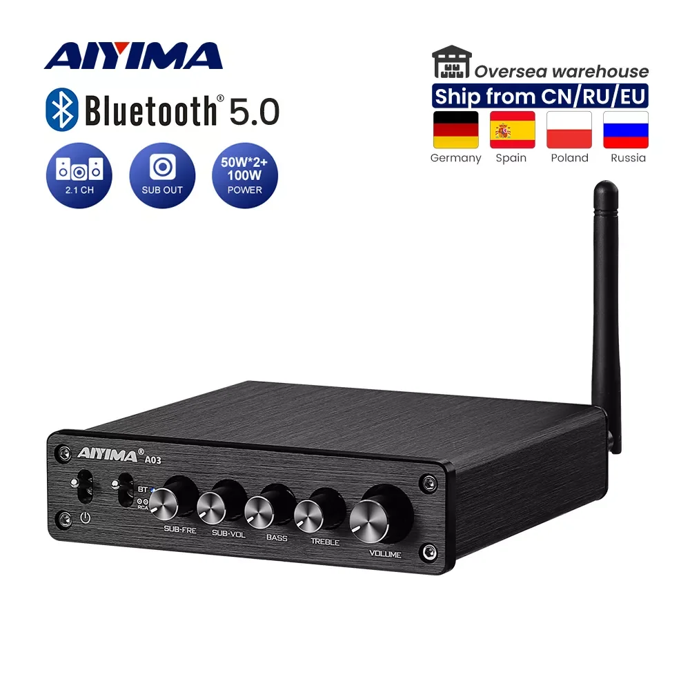 

AIYIMA TPA3116 сабвуфер Bluetooth усилитель HiFi TPA3116D2 2,1 Цифровые усилители мощности 50 Вт x2 + 100 Вт усилитель звука A03