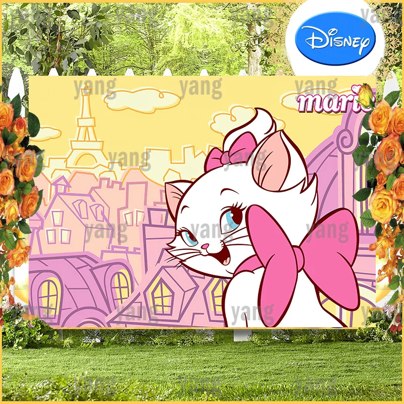 Lovely Disney Marie The Aristocats Backdrop Decoration Baby Shower Girl Birthday Party Vinyl Photography Background Photo Wall