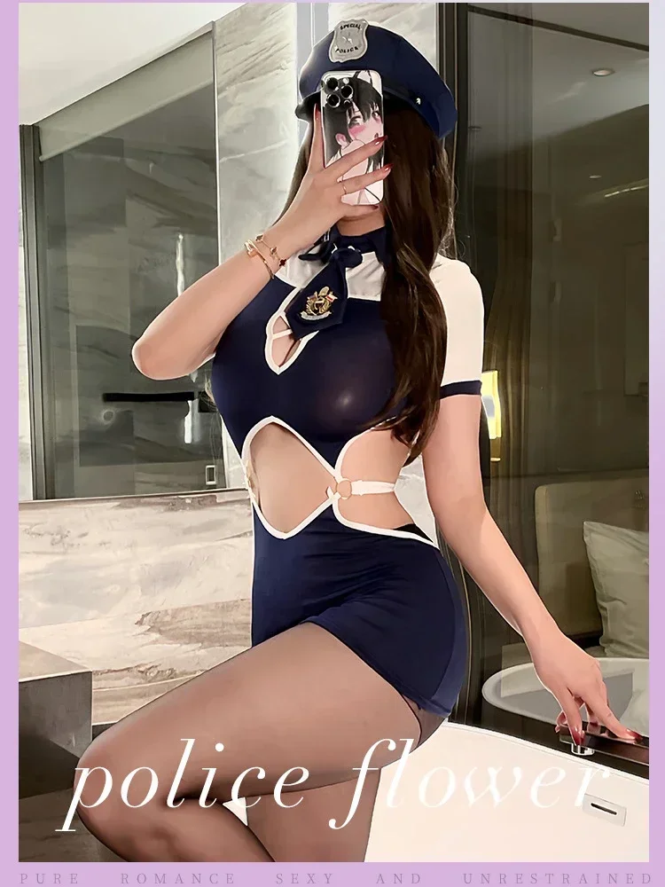 Плюс размер косплей женщины-полицейские наряды сексуальный ажурный костюм