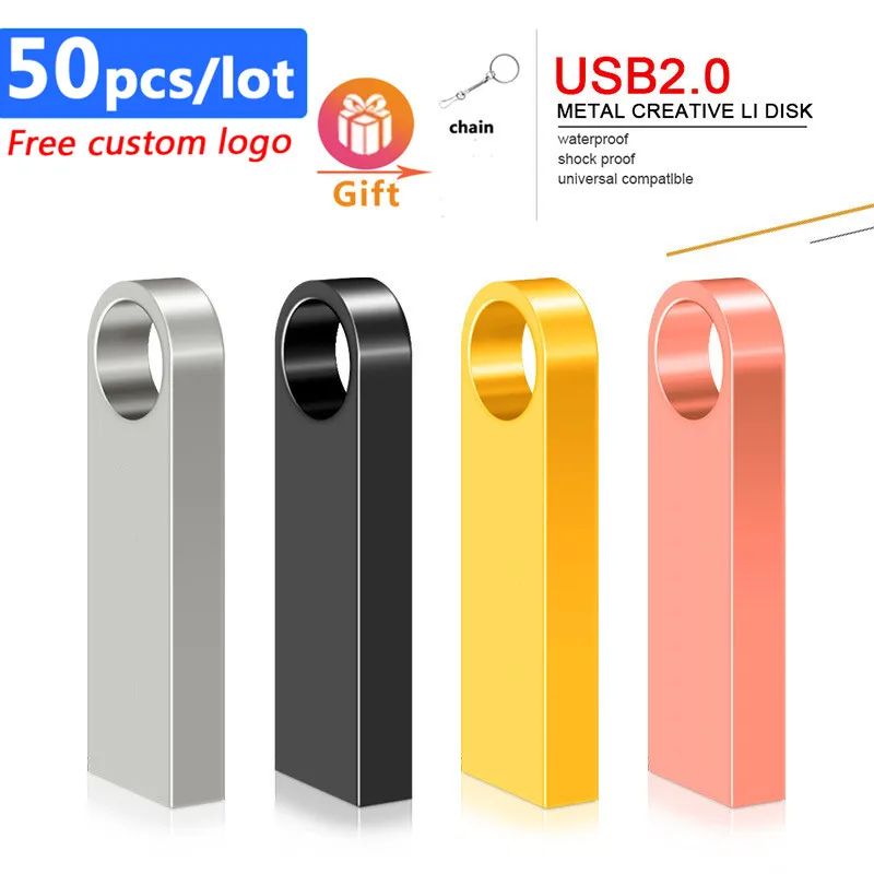 50pcs/lot Free Shipping Metal Usb Flash Pen Drive Real Capacity 4gb 16gb 8gb 32gb usb 2.0 Pendrive free Custom Logo Memory Stick