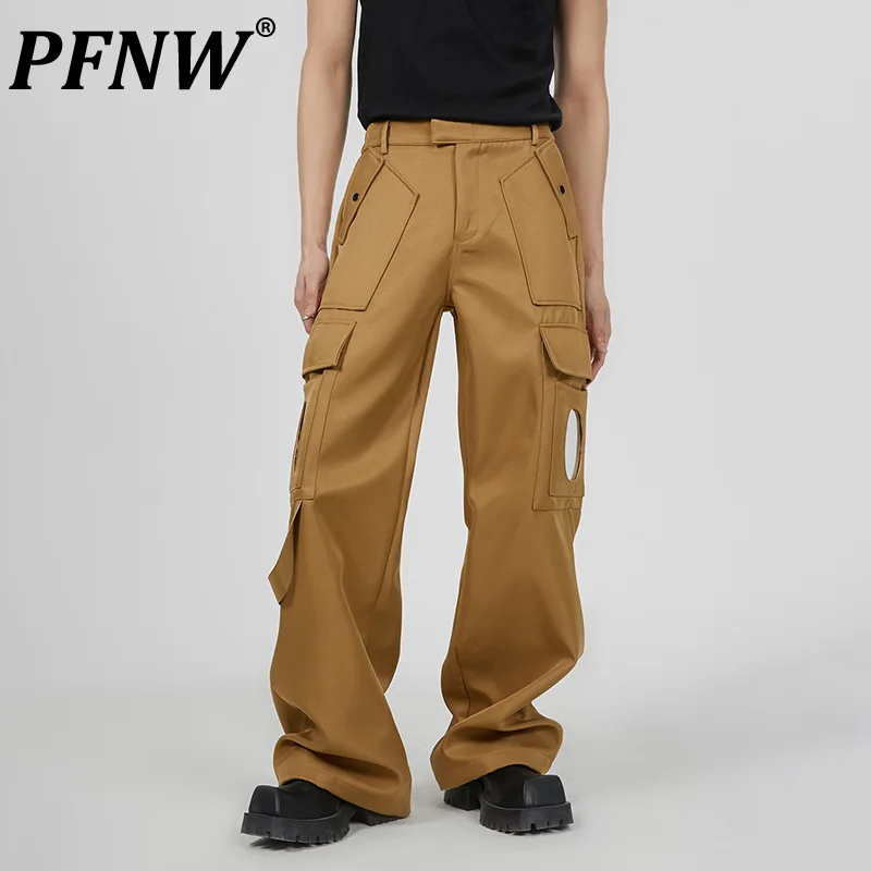 

PFNW Spring Summer New Men's Techwear Mirror Deconstruction Cargo Pants Tide Pockets Baggy Solid Color Straight Trousers 12A9554