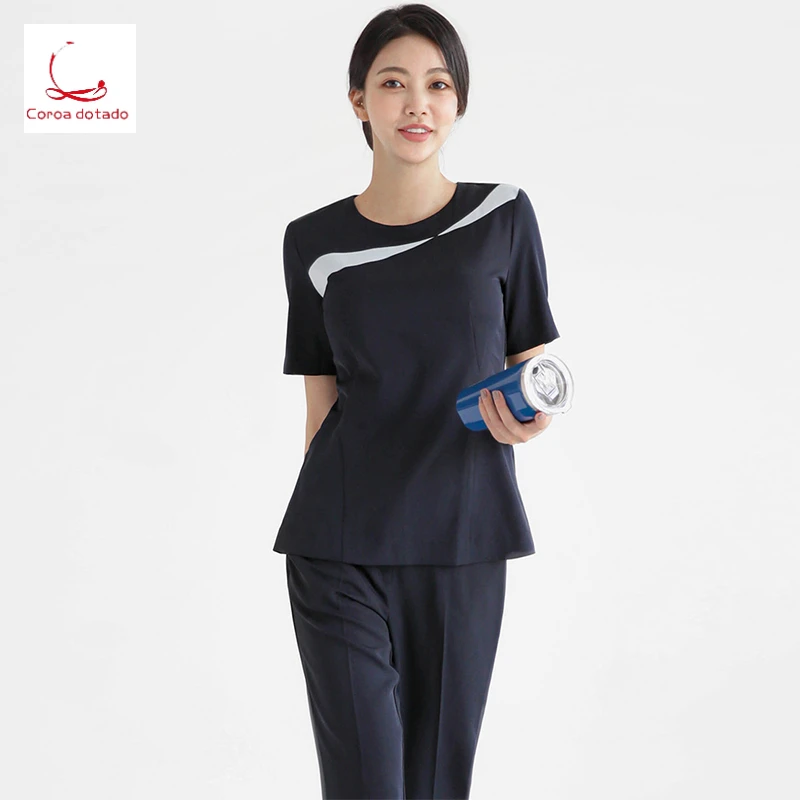 Beautician work clothes sister-in-law clothing split suit short sleeve women's stretch slim Oral and Dental doctor nursing gown