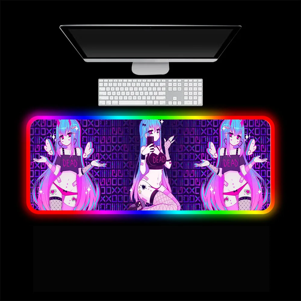 moneko anime game mouse pad rgb mini laptop keyboard pad lock dsek mat led color light mouse pad xxl gamer gaming accessories free global shipping