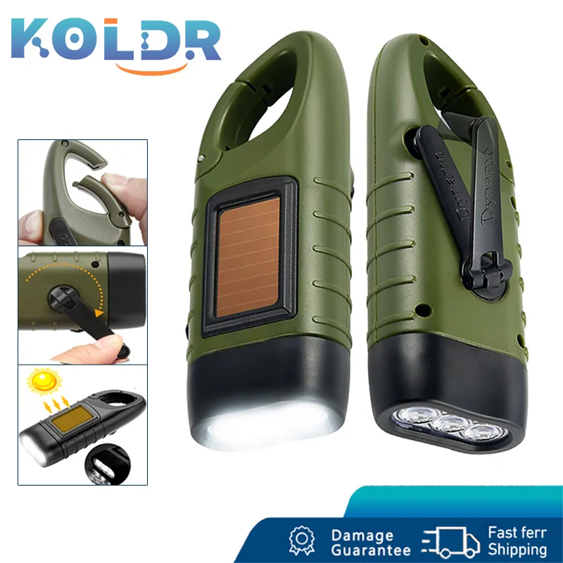 

Flashlight Hand Powered LED Crank Solar Rechargeable Survival Gear Self Powered Charging Torch Dynamo for Fishing Boating Hiking