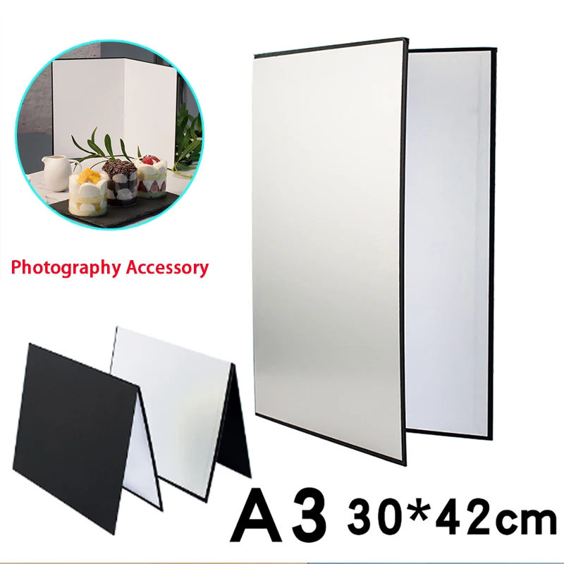 

Плотный картонный отражатель для фотосъемки A3, складной стоячий отражатель для фотосъемки, натюрморт, фотография с черно-белым краем