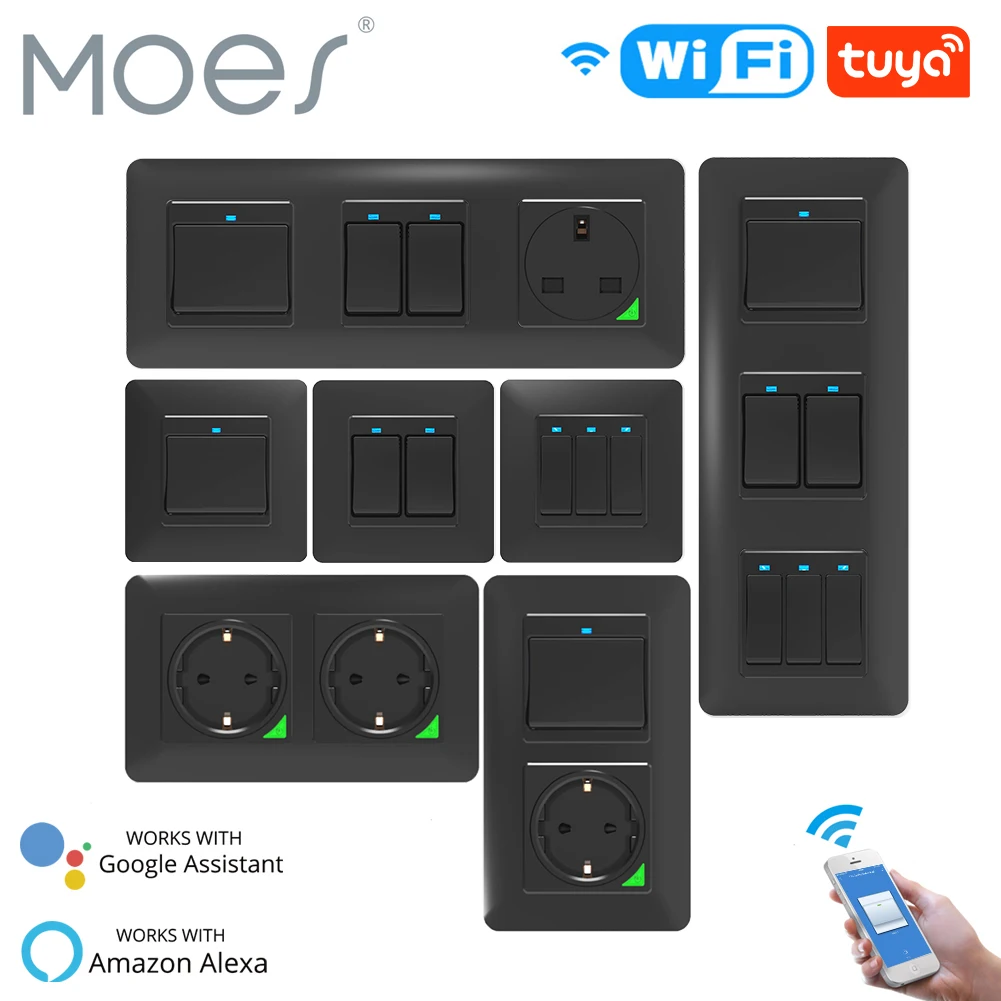 

MOES WiFi Light Wall Switch Socket Push Button Smart Life Tuya Wireless Remote Control Work with Alexa Google Home DE EU UK UN