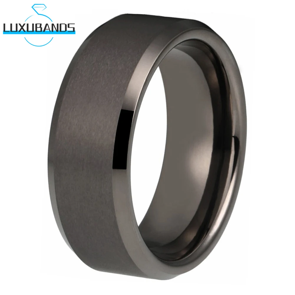 

Gunmetal Tungsten Carbide Ring 8mm 6mm For Men Wemen Flat Beveled Edrgs Matte Brushed Finish Comfort Fit