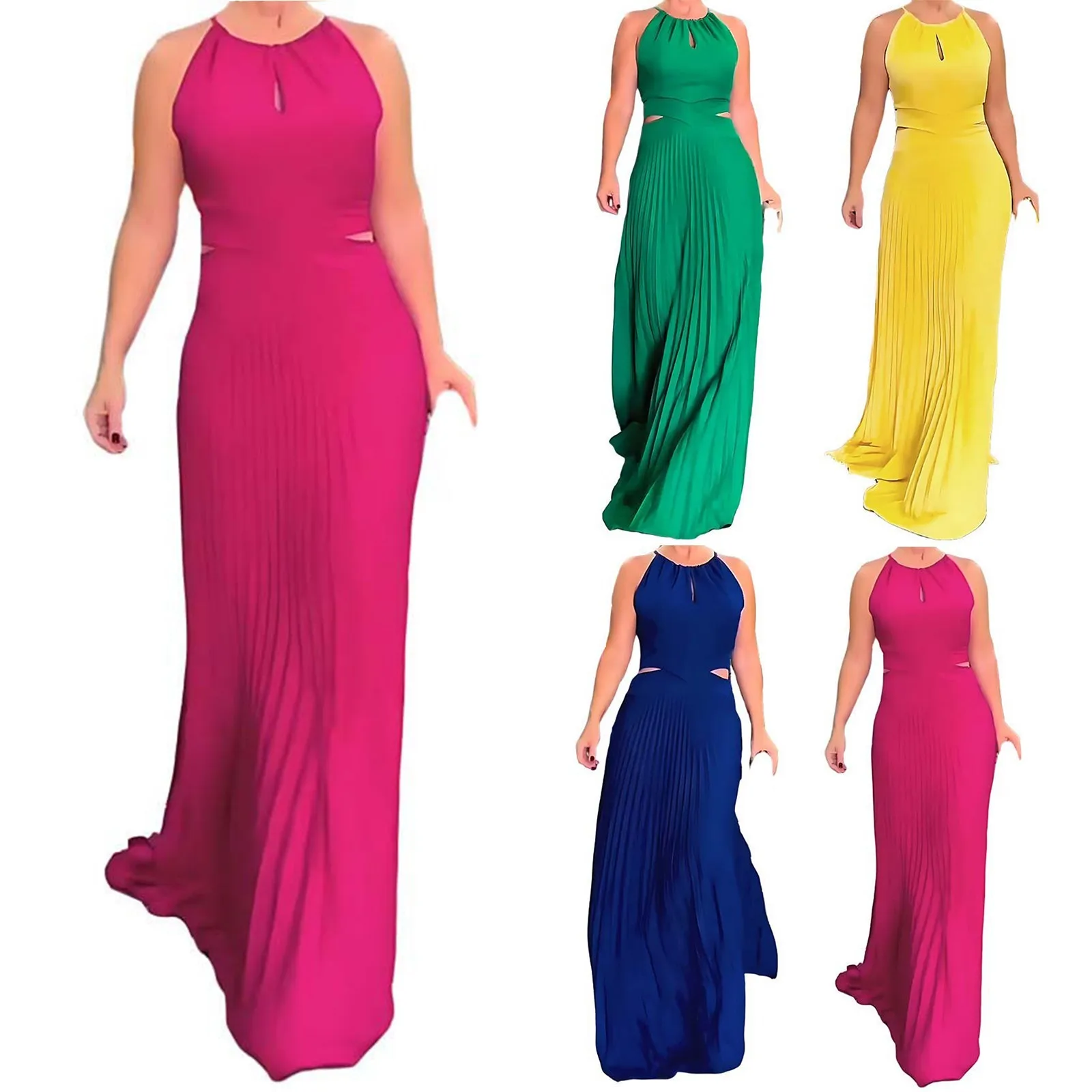 

Женское плиссированное платье без рукавов с высокой талией