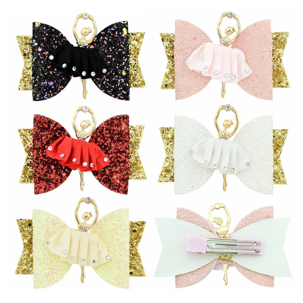 

1Pcs 2.6 Inch Sparkly Glitter Hair Bows with Clip for Baby Girls Solid Ballerina Hairpin Children Barrettes Hair Accessories