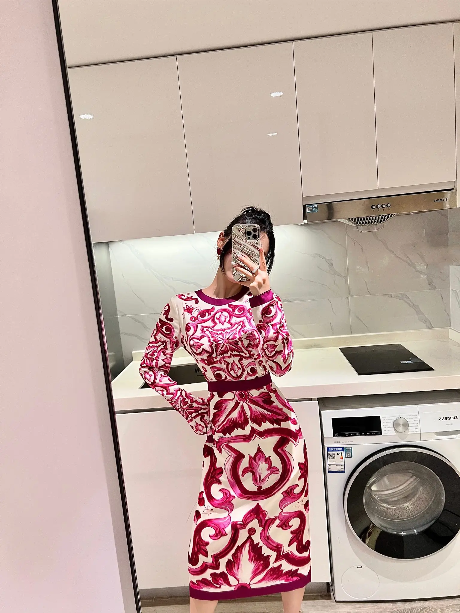 

2023 New Arrivals Red Floral Printing Spring Summer Cotton Top Quality Lace-up Elegant Woman Midi Dress for Party