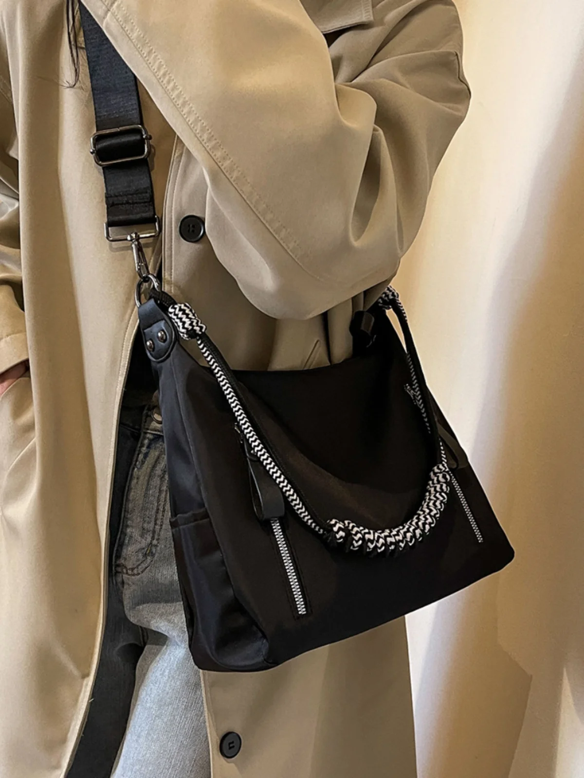 Lizzytsu черные сумки через плечо для женщин повседневные нейлоновые винтажная