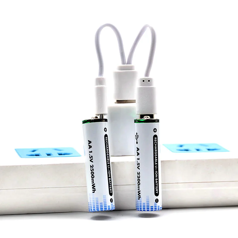 

New 1.5V AA Battery 2200mWh USB rechargeable li-ion battery for remote control mouse small fan Electric toy battery + Cable
