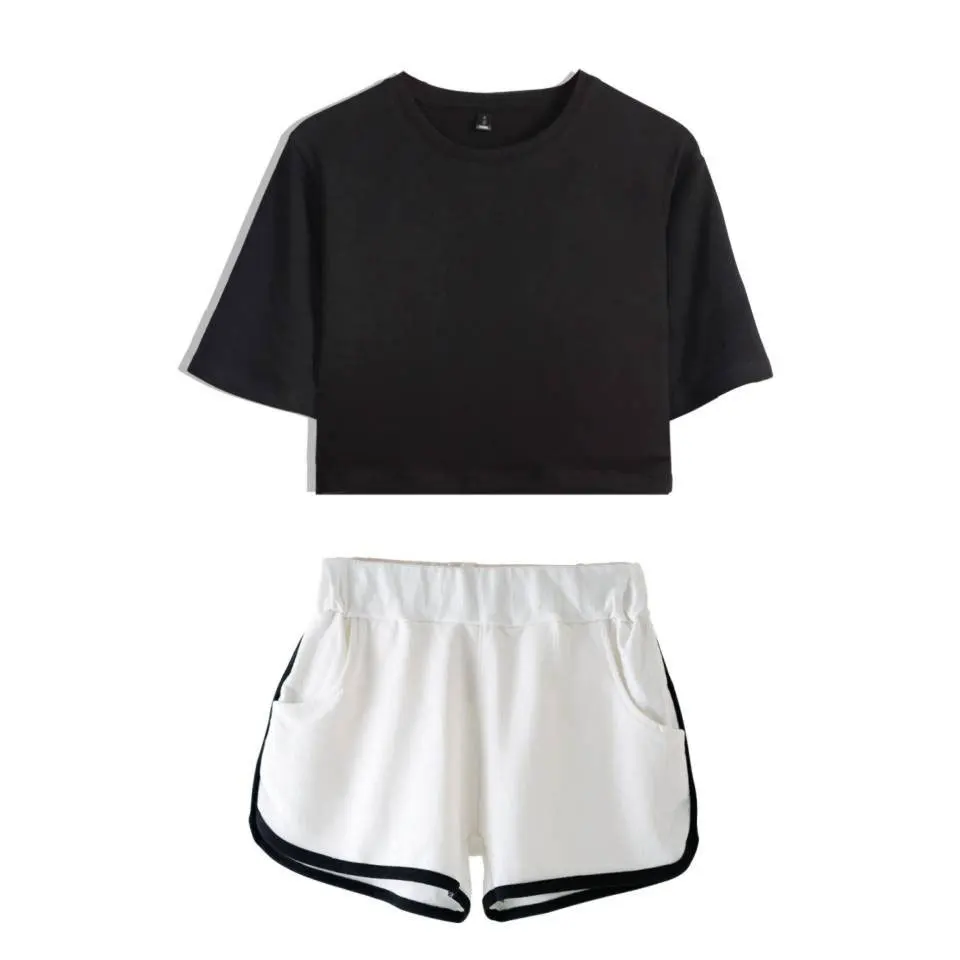 

Women Two-Piece Set Cotton Short Sleeve T-Shirt Solid Color Shorts Summer Dance Costume Suit Simplicity Home Service Pajamas