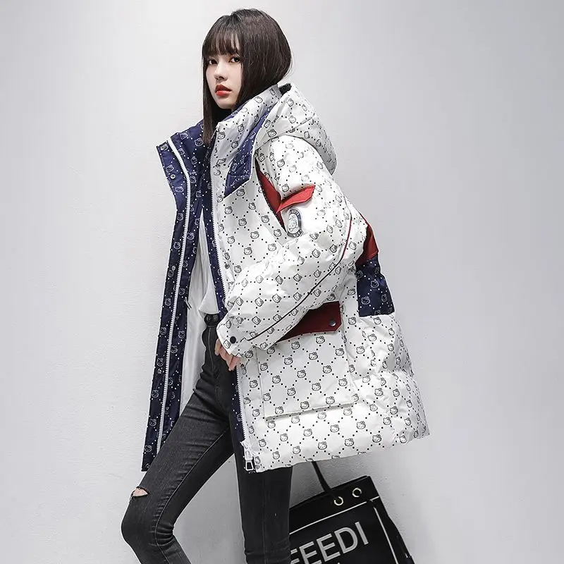 Winter Coat for Women Parkas Hooded Down Jacket New Warm Outerwear Korean Fashion Free Shipping Prints Tops