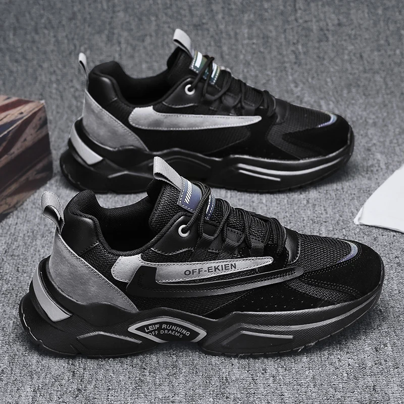 

2022 Men's Sneakers Thick-soled Increased Lace-up Daddy Shoes Mesh Breathable Comfortable Breathable Casual Sports Jogging Shoes