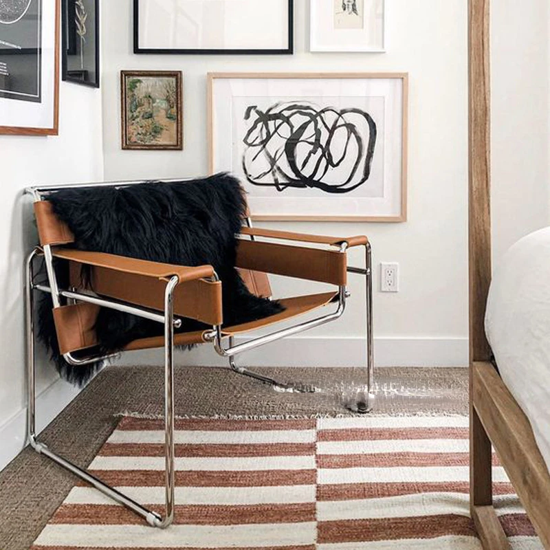 

Designer Reclining Chair Medieval Leisure Sofa Stainless Steel Saddle Leather Living Room Comfortable Muebles Home Furniture