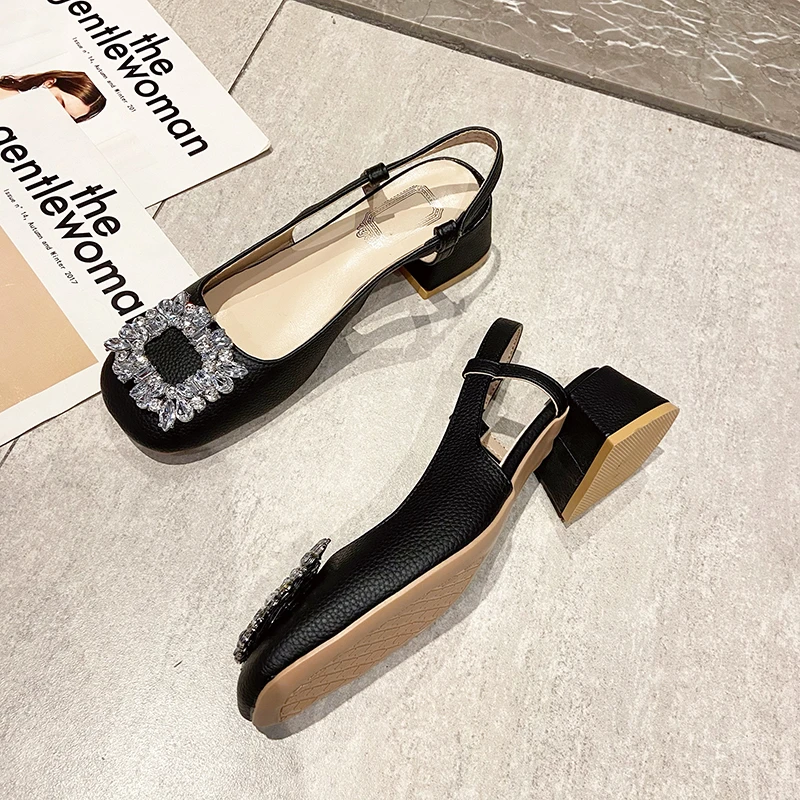 

Женские Босоножки на каблуке-шпильке, удобные сандалии с квадратным каблуком, Роскошный дизайнерский костюм стразы, большие размеры, лето ...